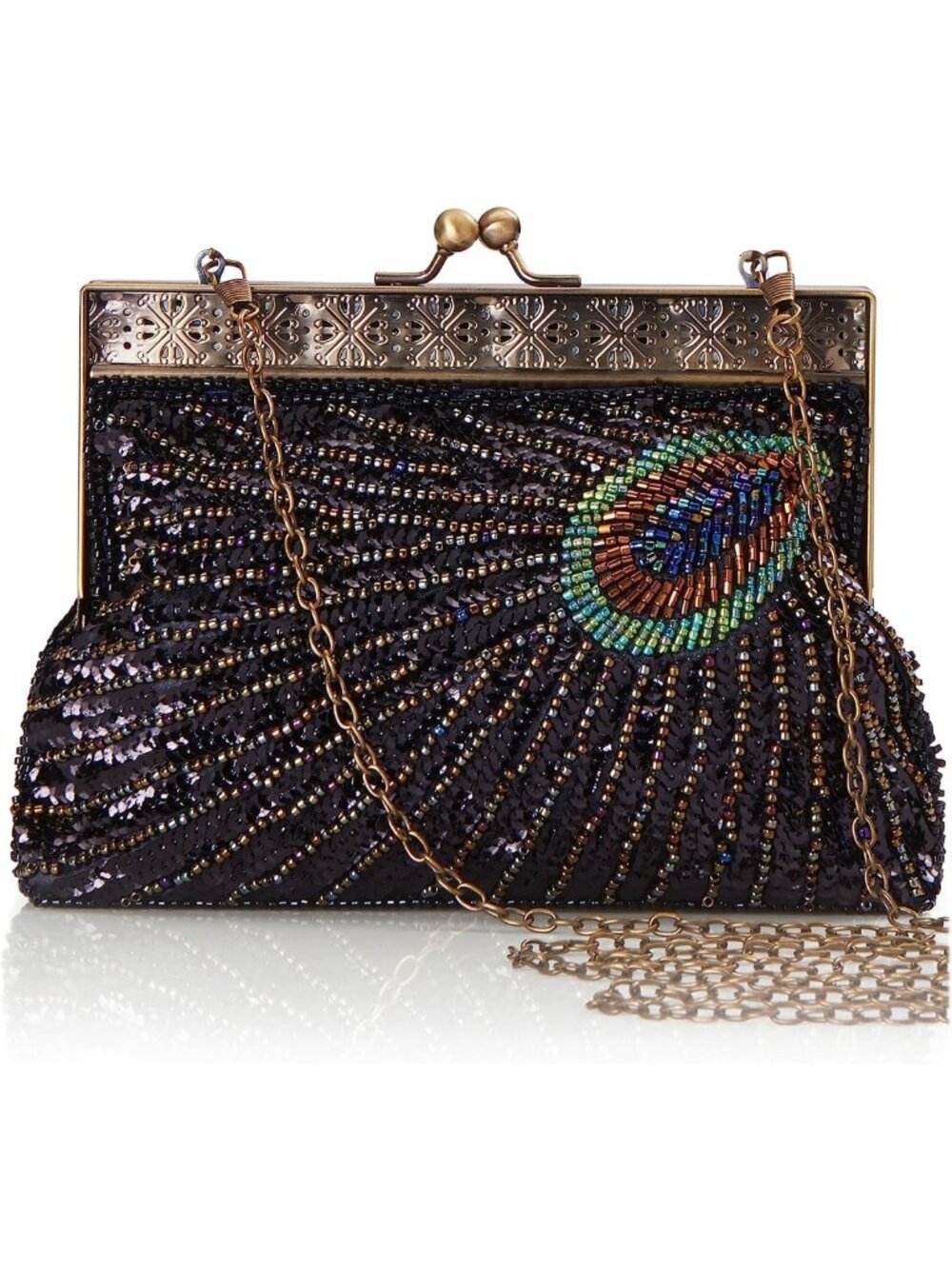 Vintage Peacock Sequin Clutch Evening Bag for Women - Elegant Party Accessory
